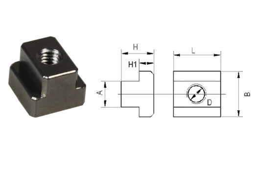 Dado per scanalature a T in alluminio con filettatura M8 per scanalature da 14 mm